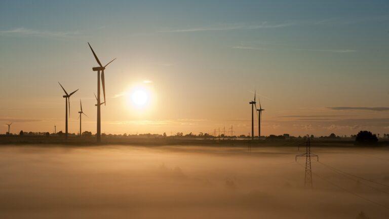 Na zdjęciu farmy wiatrowe