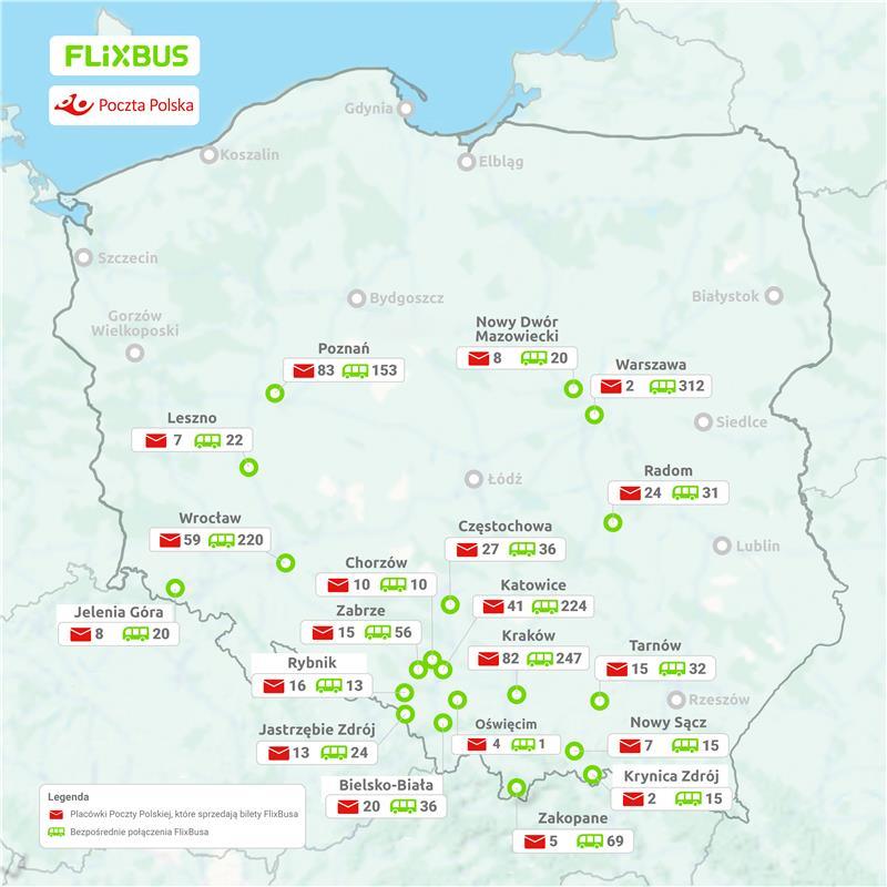 Mapa placówek FlixBusa