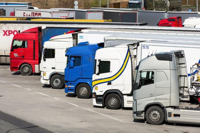 Na zdjęciu ciężarówki na parkingu