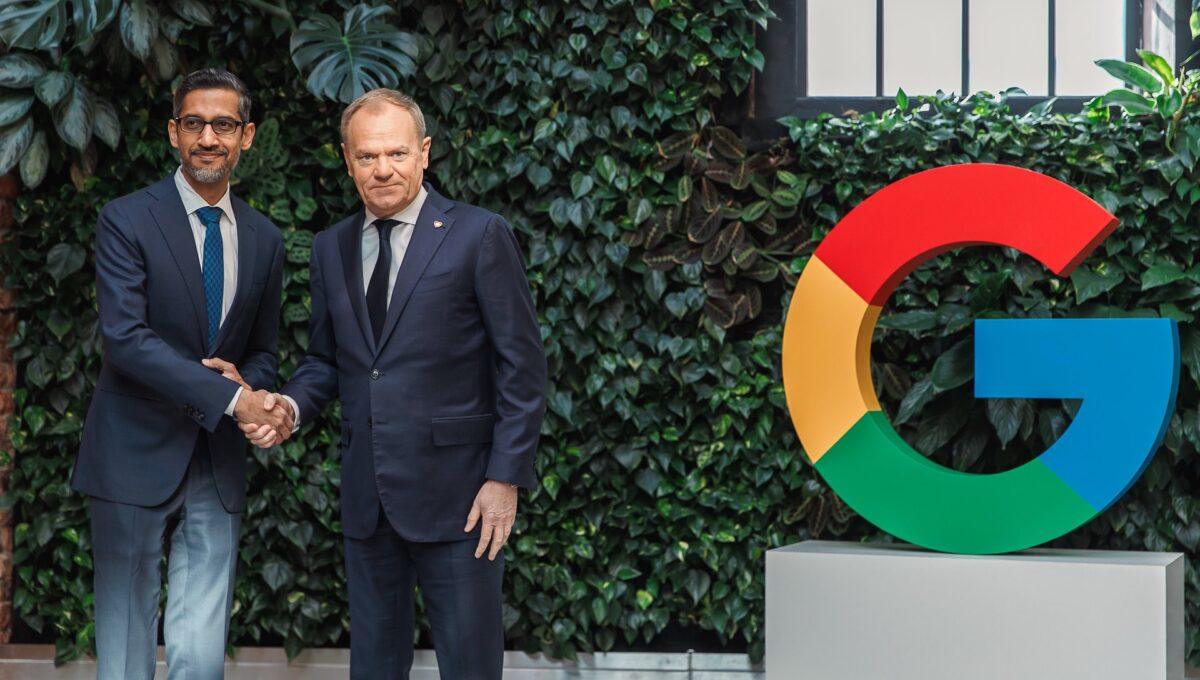 Sundar Pichai, CEO Google i Alphabet oraz Donald Tusk, premier Polski, podczas spotkania 13 lutego