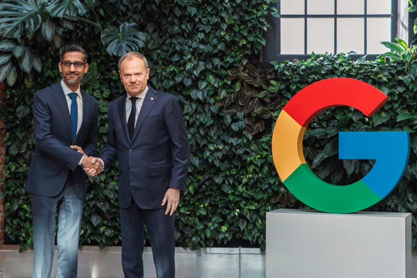 Sundar Pichai, CEO Google i Alphabet oraz Donald Tusk, premier Polski, podczas spotkania 13 lutego