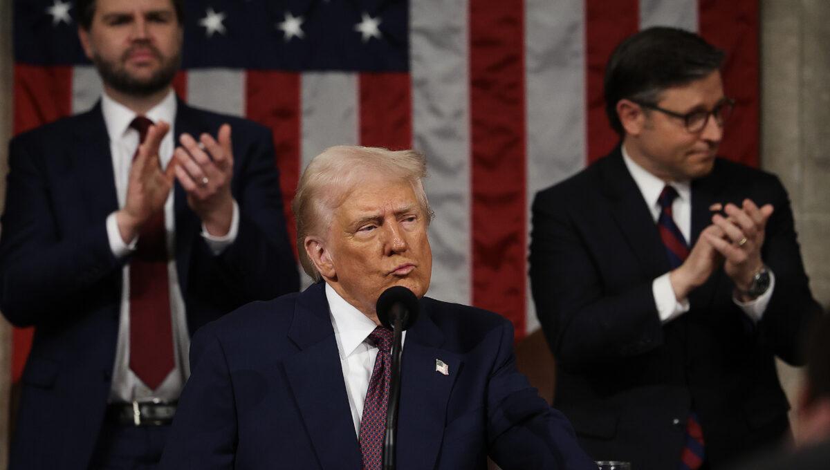 Prezydent USA Donald Trump przemawiający w amerykańskim Kongresie