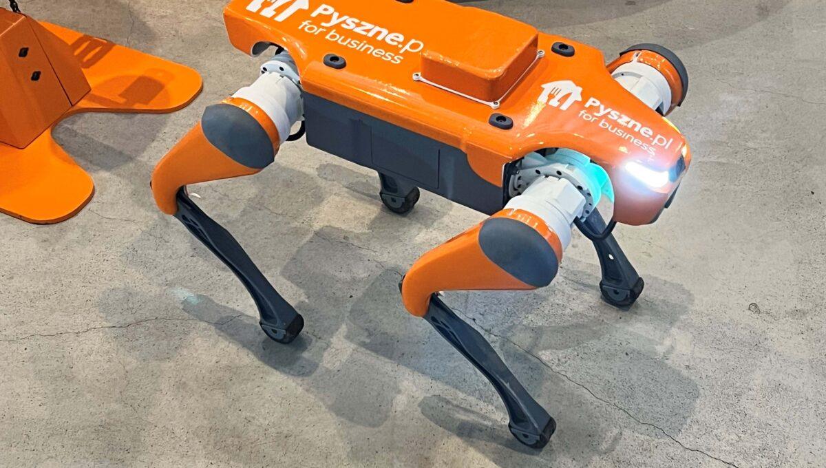 Pyszne.pl zaprezentowało tym razem coś więcej niż nową aplikację. Niebawem jego klienci poznają Lite3 – czworonożnego robota przypominającą psa z plecakiem na grzbiecie, który pomoże w dostawach. Fot. Materiały prasowe