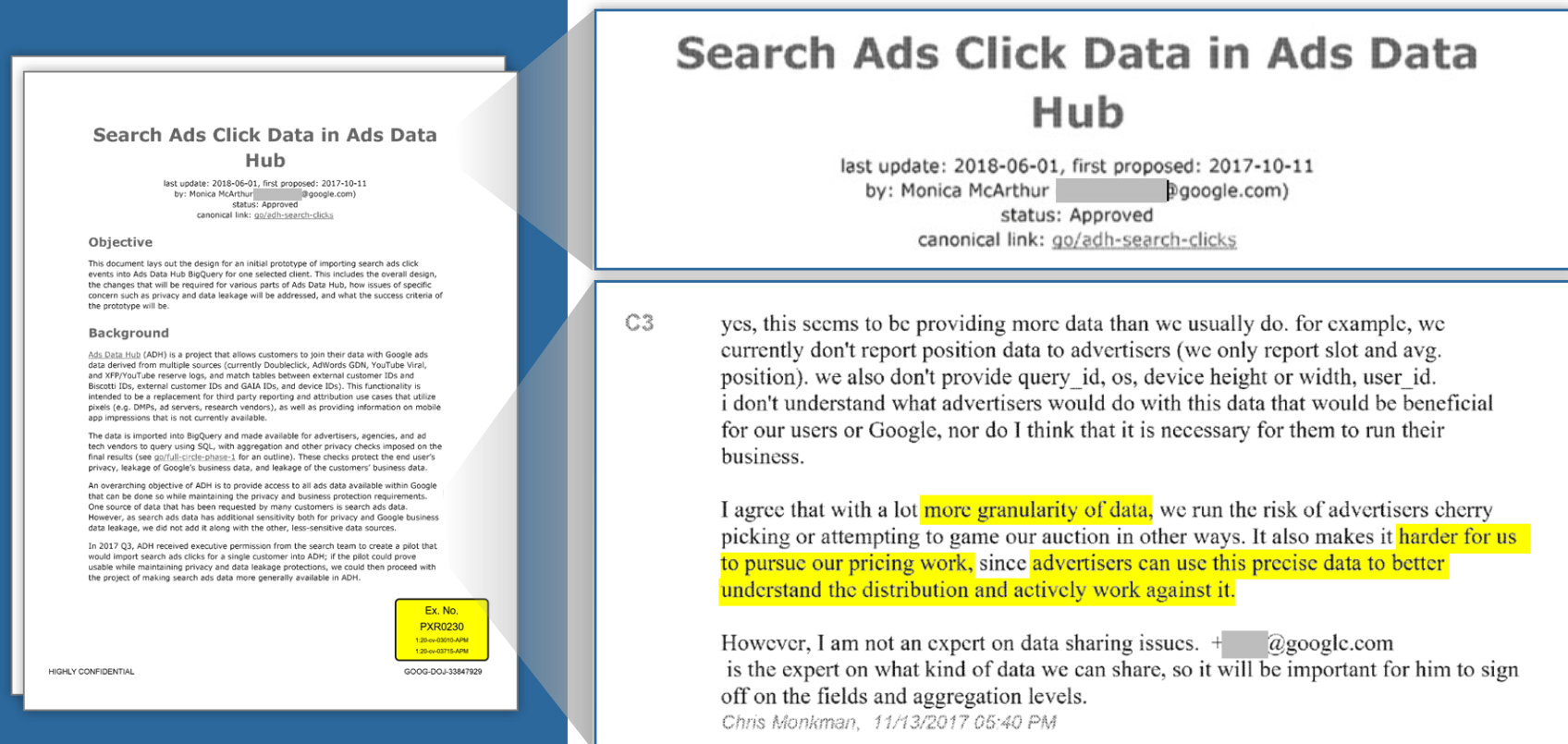 Pismo, w którym przedstawiciele Google`a sami przyznali, jak działa mechanizm zarabiania na danych, których nie chcą przekazać innym. Fot.: Departament Sprawiedliwośći USA