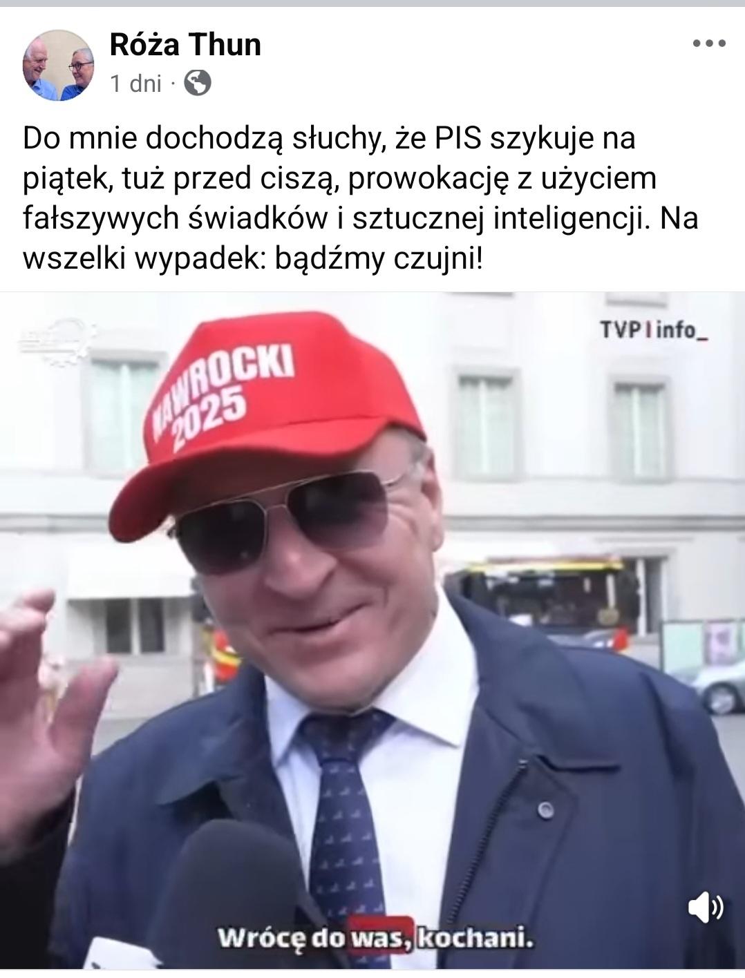 Zrzut ekranu posta opublikowanego przez Róże Thun