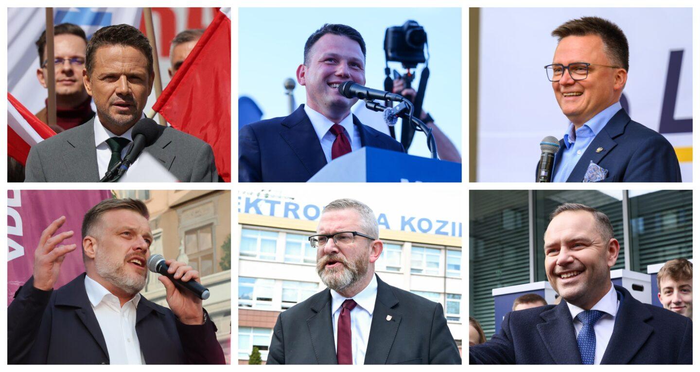 Rafał Trzaskowski, Sławomir Mentzen, Szymon Hołownia, Adrian Zandberg, Grzegorz Braun, Karol Nawrocki