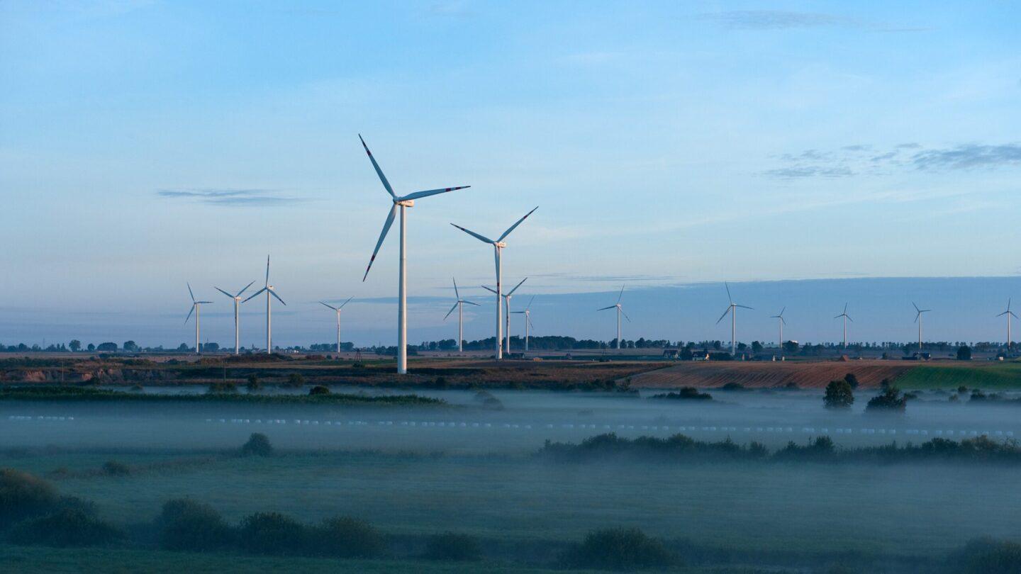 Zdjęcie przedstawia farmę wiatrową Polenergii w Pucku
