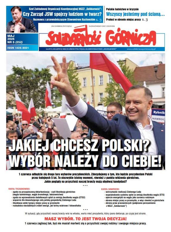 Pierwsza strona Solidarności Górniczej ze zdjęciem Karola Nawrockiego