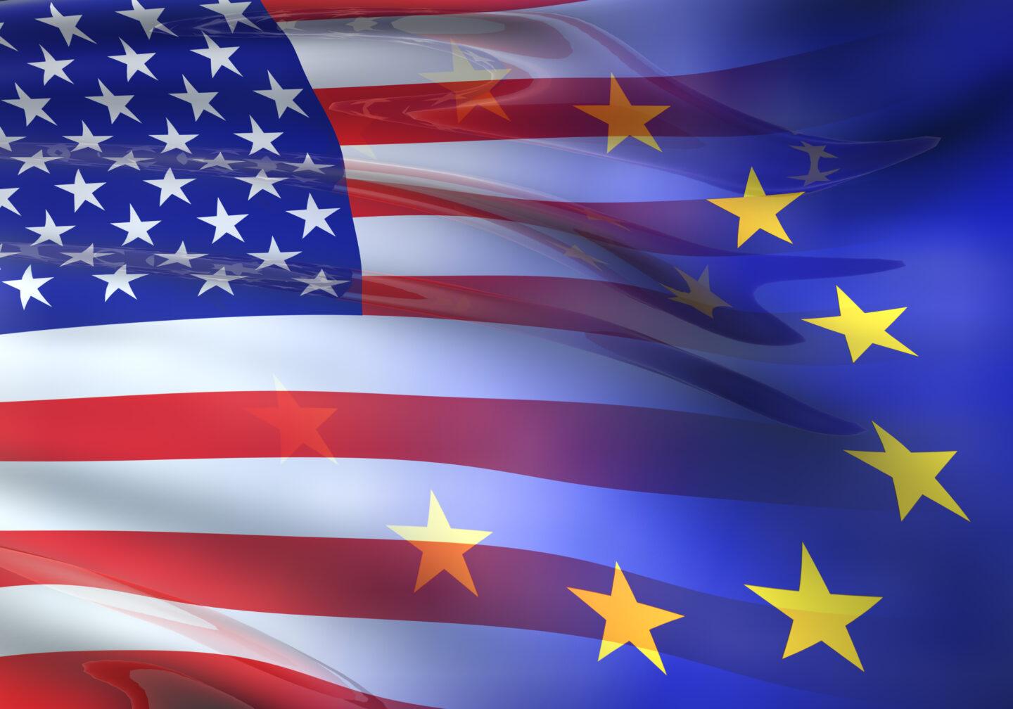 Na grafice flagi USA i Unii Europejskiej
