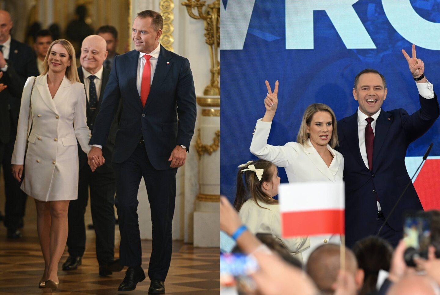 W tej samej odsłaniającej kolana sukience Marta Nawrocka 11 czerwca (na zdjęciu z lewej) i 18 maja