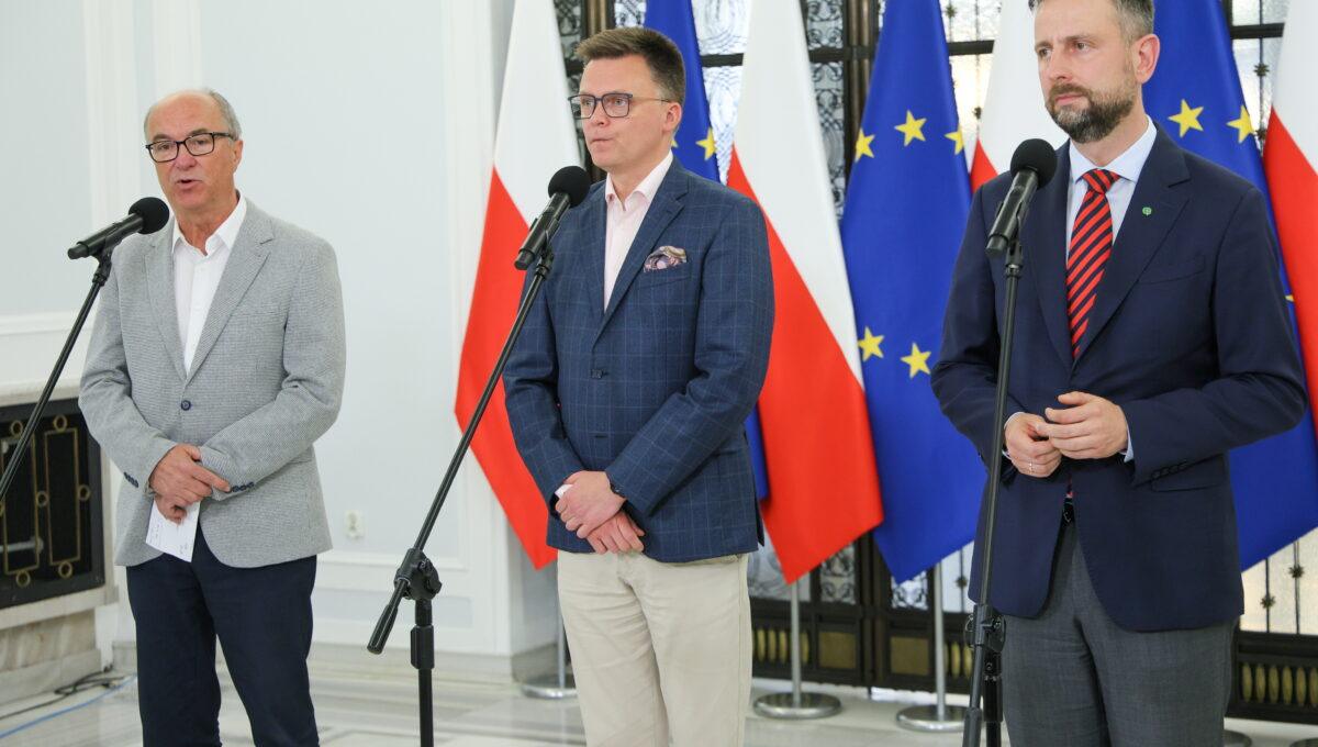 Na zdjęciu od lewej Włodzmierz Czarzasty, Szymon Hołownia, Władysław Kosiniak-Kamysz