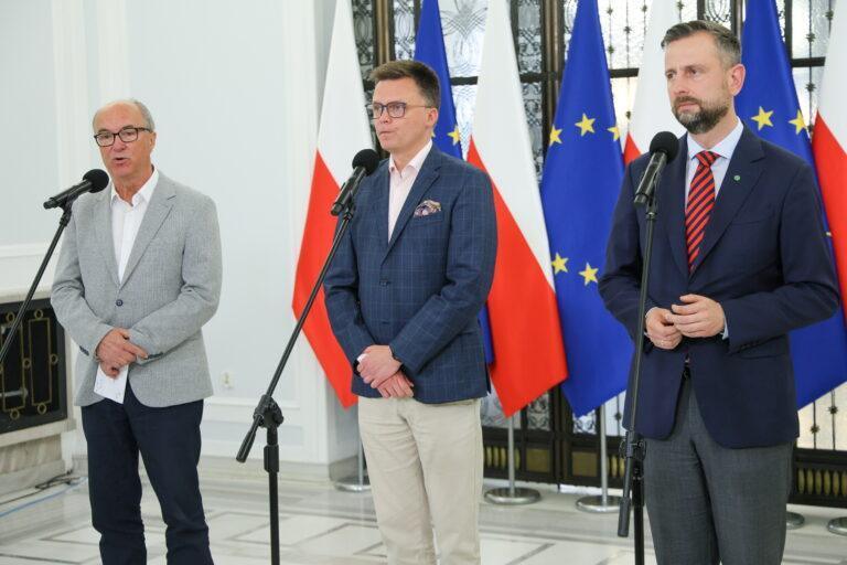 Na zdjęciu od lewej Włodzmierz Czarzasty, Szymon Hołownia, Władysław Kosiniak-Kamysz