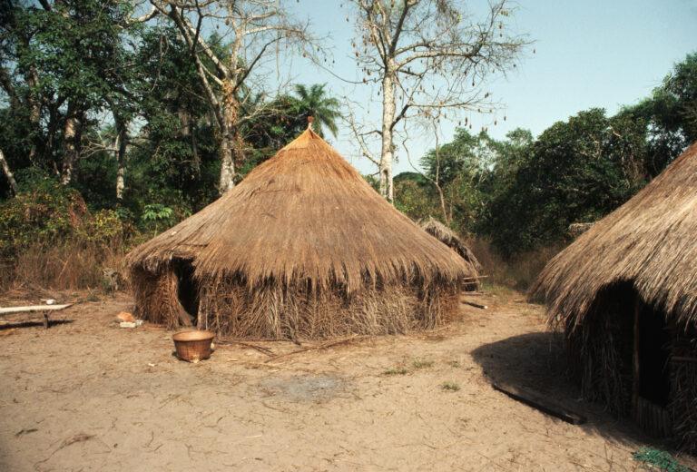 Domy ze słomy w wiosce na wyspie Buboque. Gwinea Bissau.