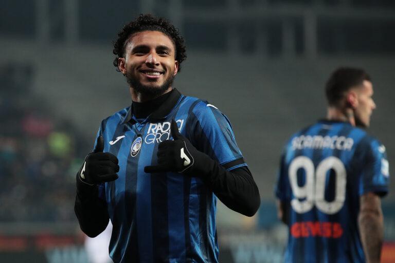 Ederson, Brazylijczyk, będący jednym z odkryć Atalanty, świętuje zdobycie drugiego gola dla swojej drużyny w meczu Serie A z Frosinone Calcio