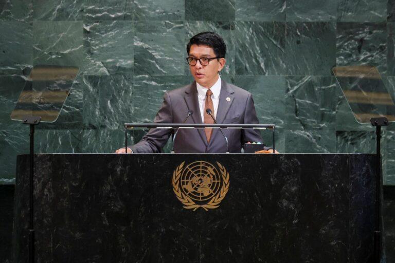 Na zdjęciu prezydent Madagaskaru Andry Rajoelina na forum ONZ 25 września 2025 r.