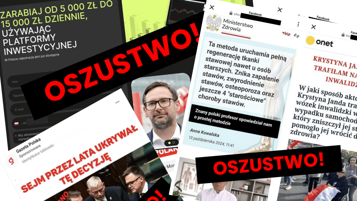 Przykładowe reklamy fałszywych inwestycji