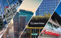 Zdjęcie przedstawia siedziby lub oddziały największych polskich banków.