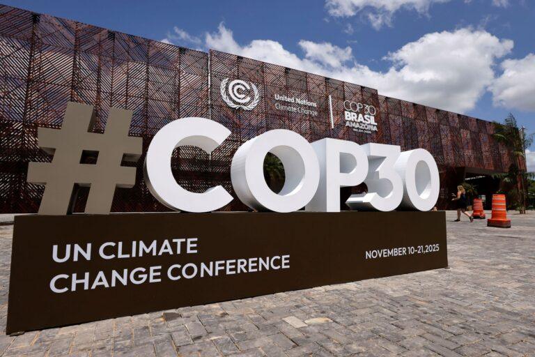 Zdjęcie przedstawia logo konferencji COP30 w Belem w Brazylii
