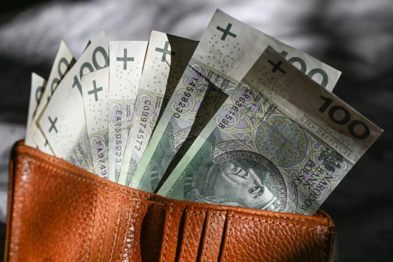 Banknoty stuzłotowe w portfelu