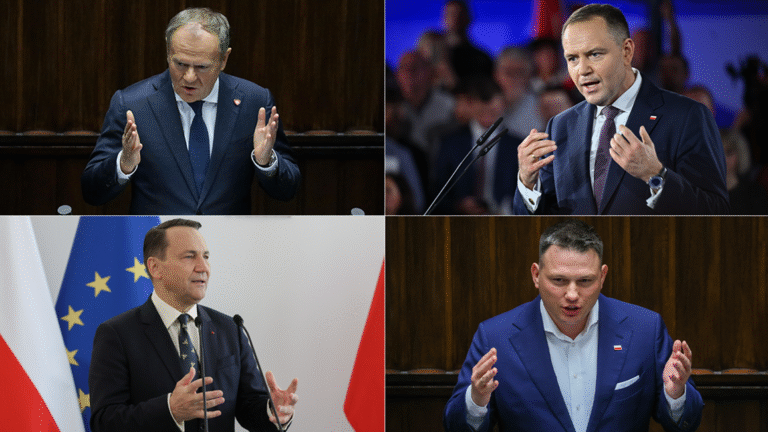 Donald Tusk, Karol Nawrocki, Radosław Sikorski i Sławomir Mentzen