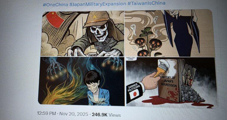 Zrzut ekranu z czterema karykaturami politycznymi