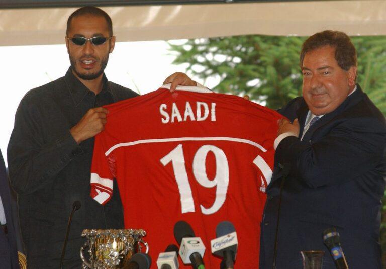 Libijski piłkarz Al Saadi Kaddafi i prezes Perugii Luciano Gaucci