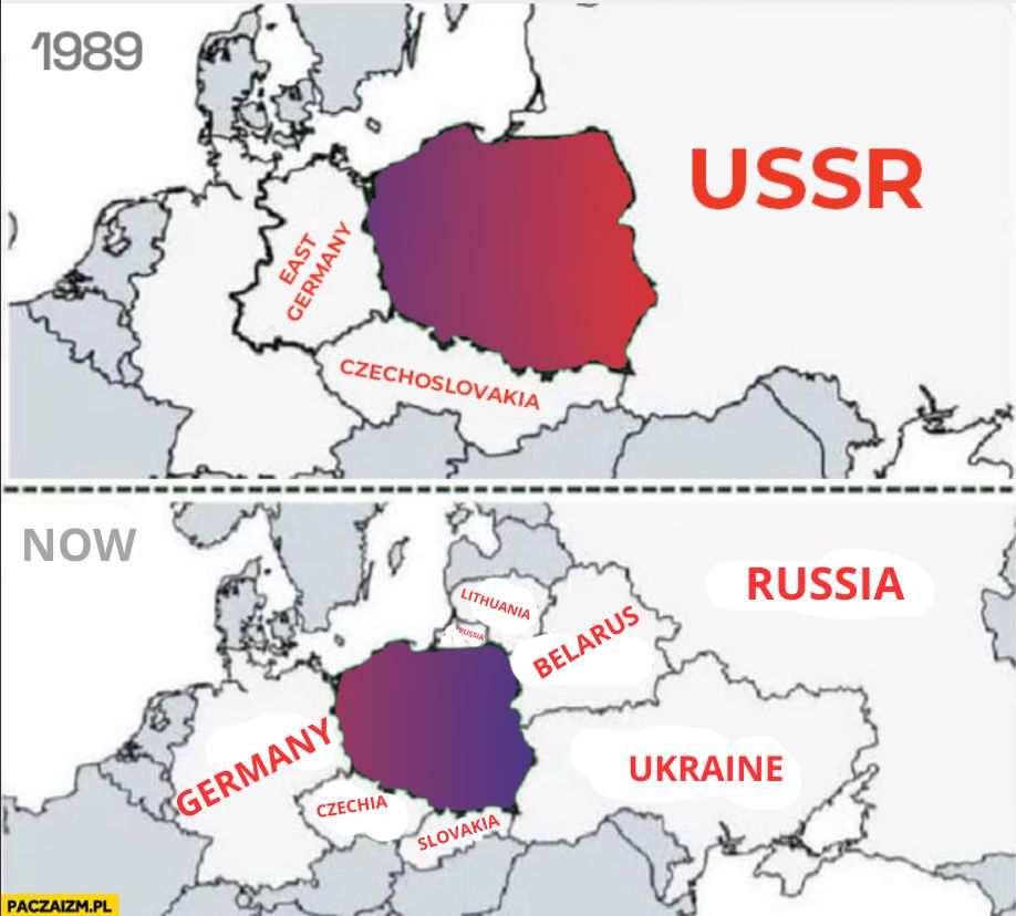 Two maps of countries neighboring Poland. None of those from before 1989 exist.