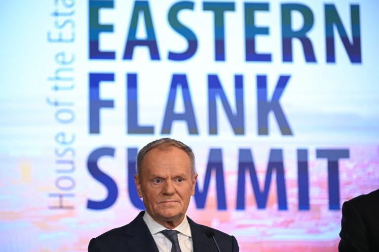 Premier Donald Tusk na konferencji prasowej w ramach Szczytu Wschodniej Flanki w Helsinkach