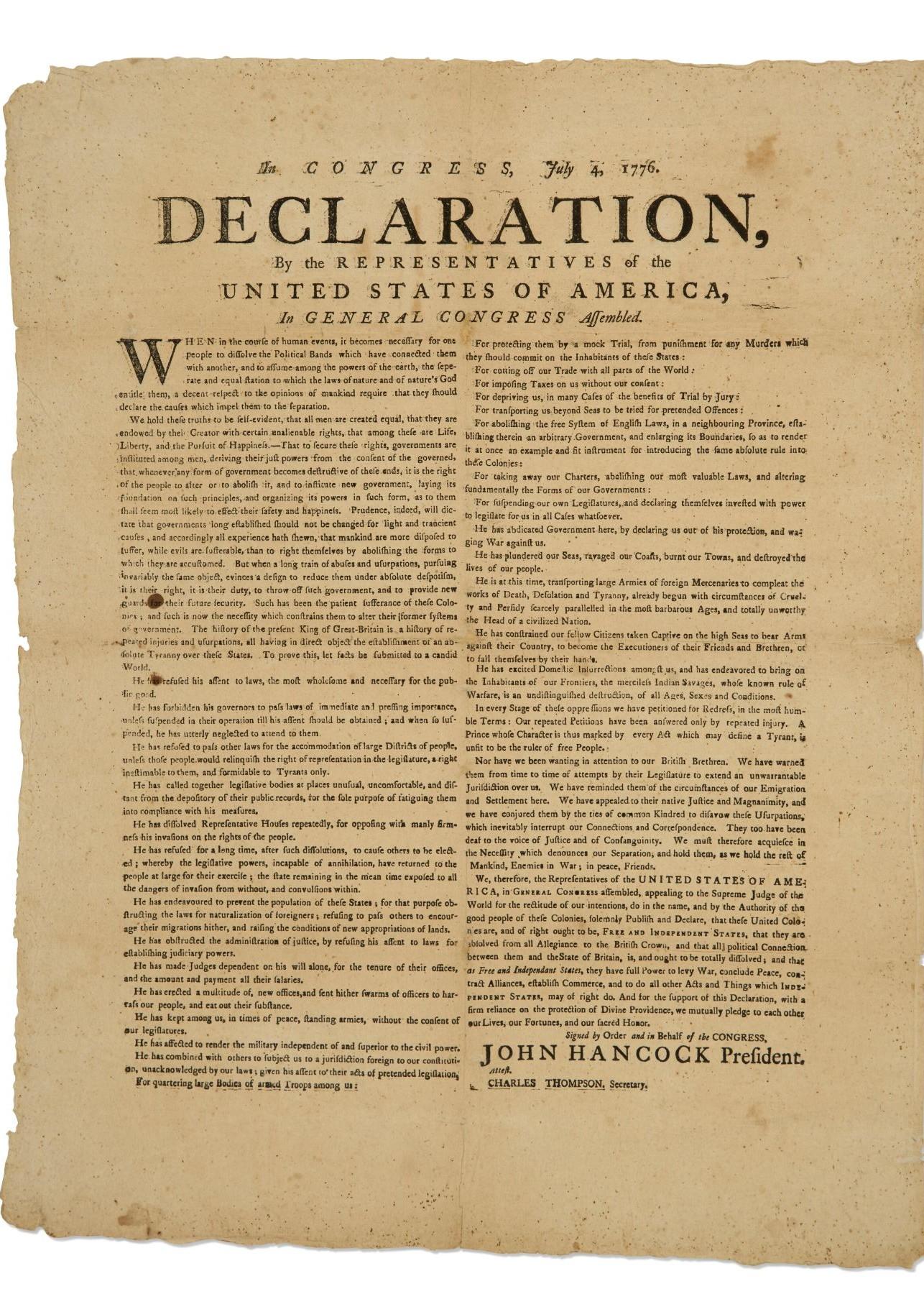 Dokument Deklaracji Niepodległości datowany na 1776 r.