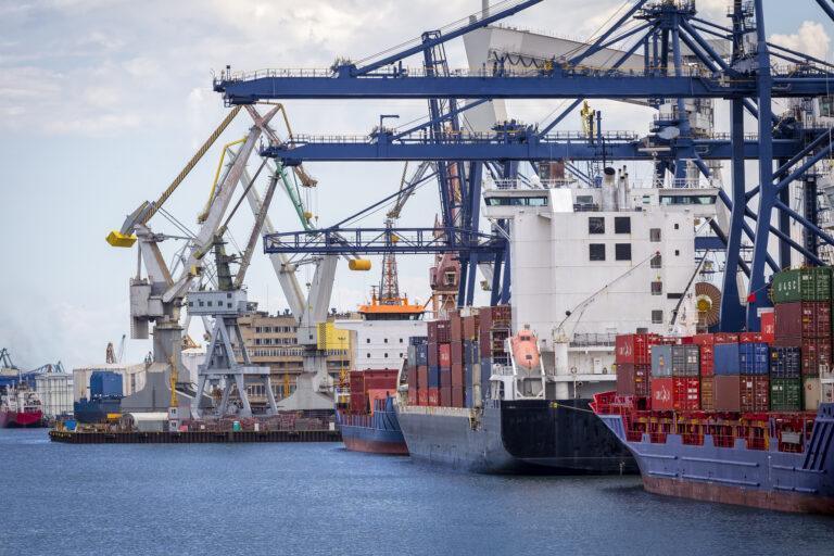 Container ships in commercial harbour, Gdynia, Poland