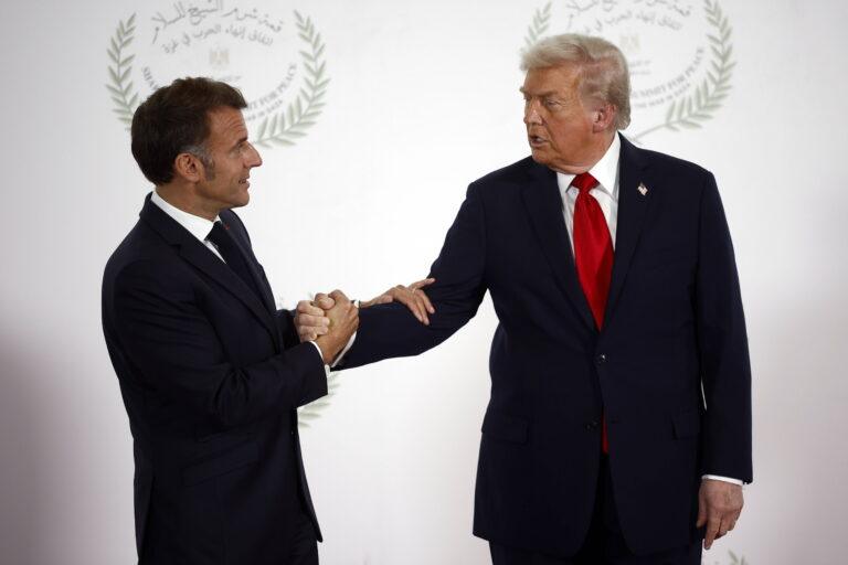 Prezydent Francji Emmanuel Macron i prezydent USA Donald Trump