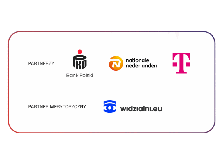 Logotypy partnerów - PKO Bank Polski, Nationale Nederlanden, T-Mobile, Fundacja Widzialni.eu