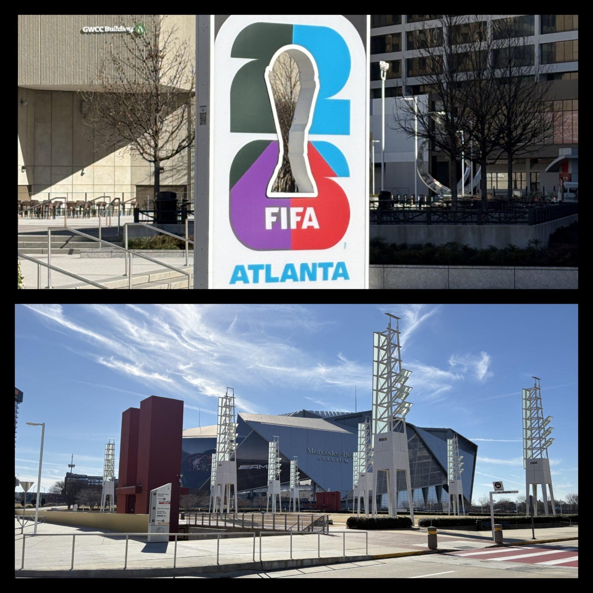 Stadion Mercedes-Benz i reklama Mistrzostw Świata w piłce nożnej 2026 r.