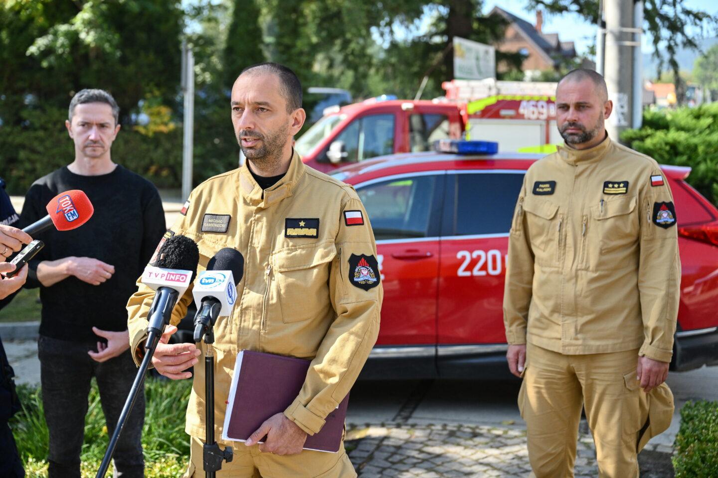 Strażacy na tle samochodu