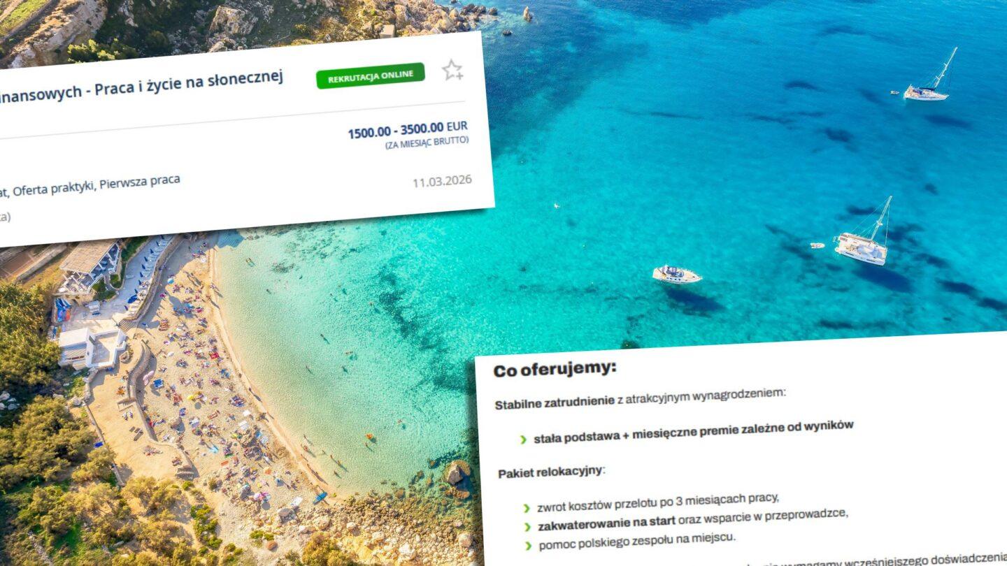 Pgłoszenia GCC7 z portalu jobs.pl na tle maltańskiej Paradise Bay