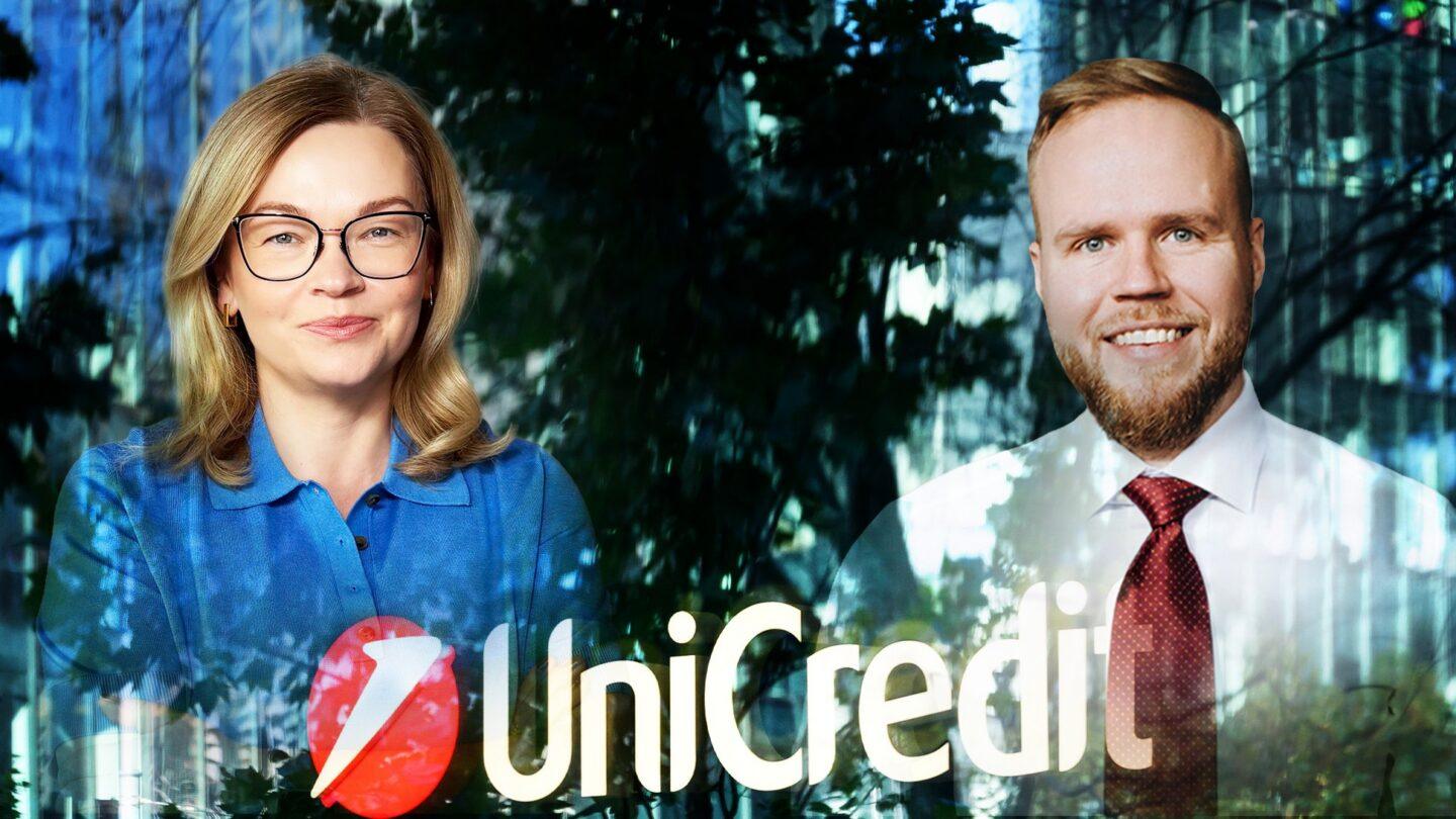 Joanna Miśkiewicz i Jakub Dąbrowski na tle oddziału UnICredit