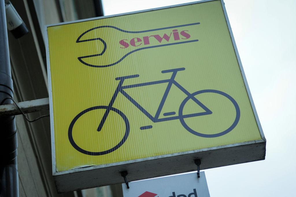A sign at a bike shop is seen in Bydgoszcz, Poland on 19 October, 2017.