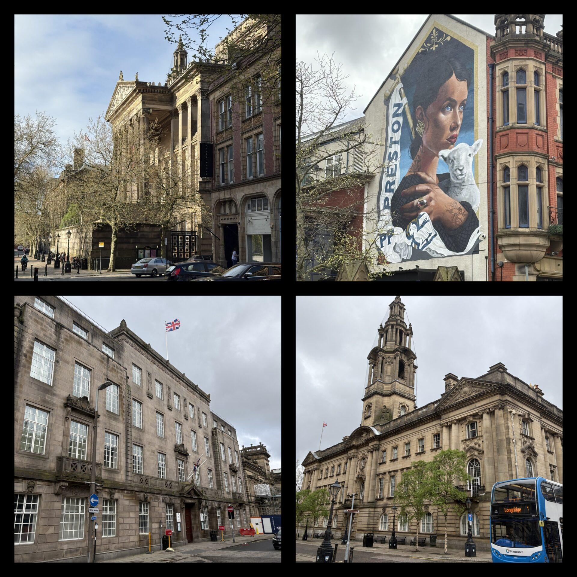 Miasto Preston, historyczne budynki i ładny mural