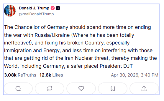 Wpis Donalda Trumpa w serwisie Truth Social