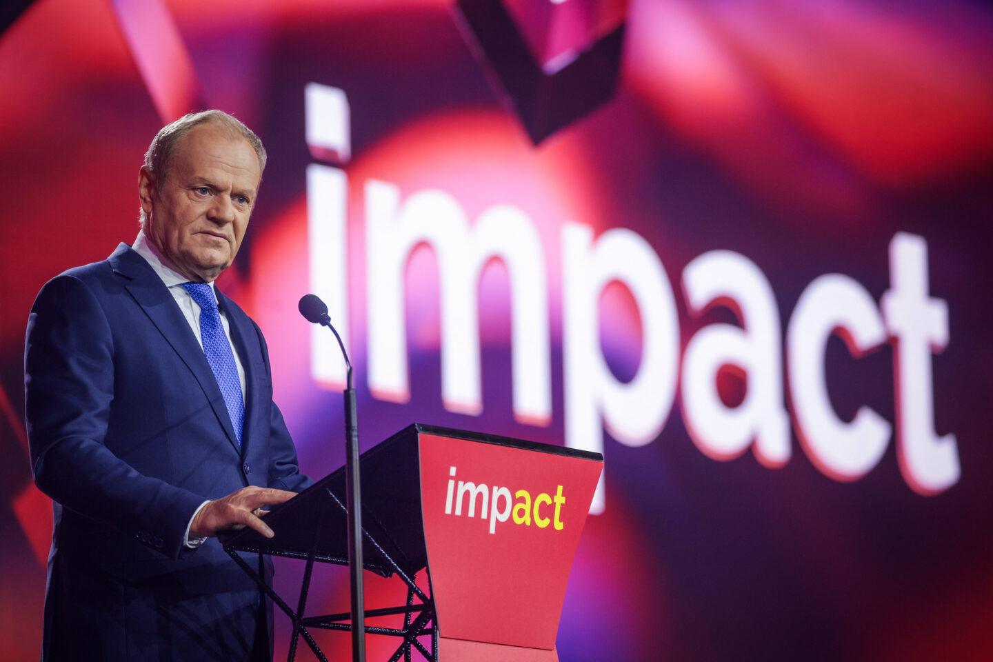 Donald Tusk na konferencji Impact'26 w Poznaniu