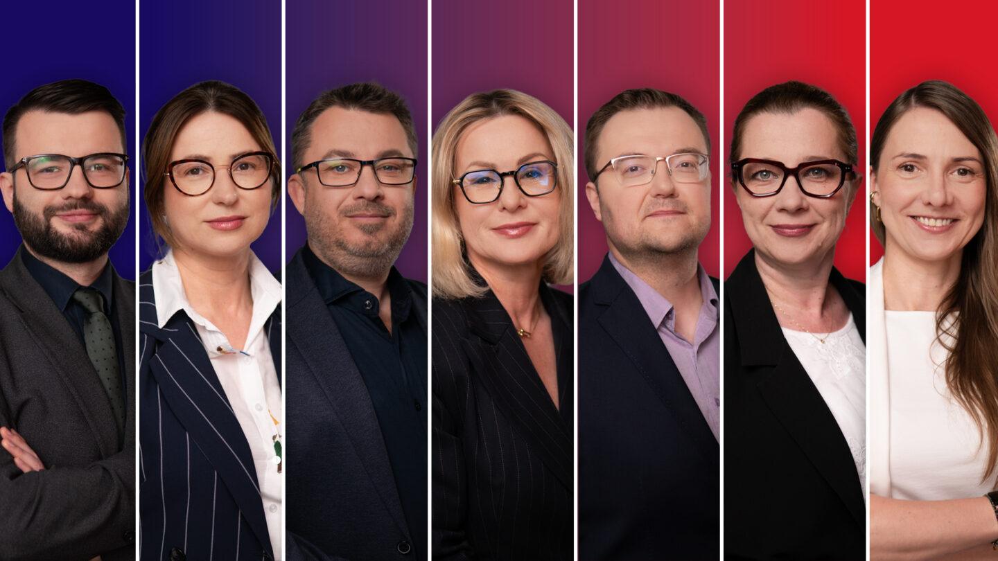 Od lewej: Przemysław Grosfeld, Katarzyna Piotrowska-Radziewicz, Jakub Stypuła, Anna Więzowska, Wojciech Pawłuszko, Alicja Wąsowicz, Aleksandra Stępniak