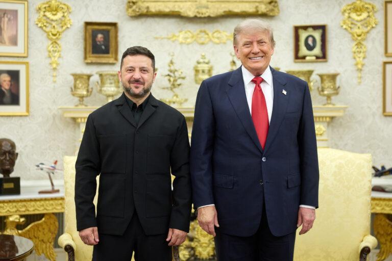Prezydent Ukrainy Wołodymyr Zełenski oraz prezydent USA Donald Trump