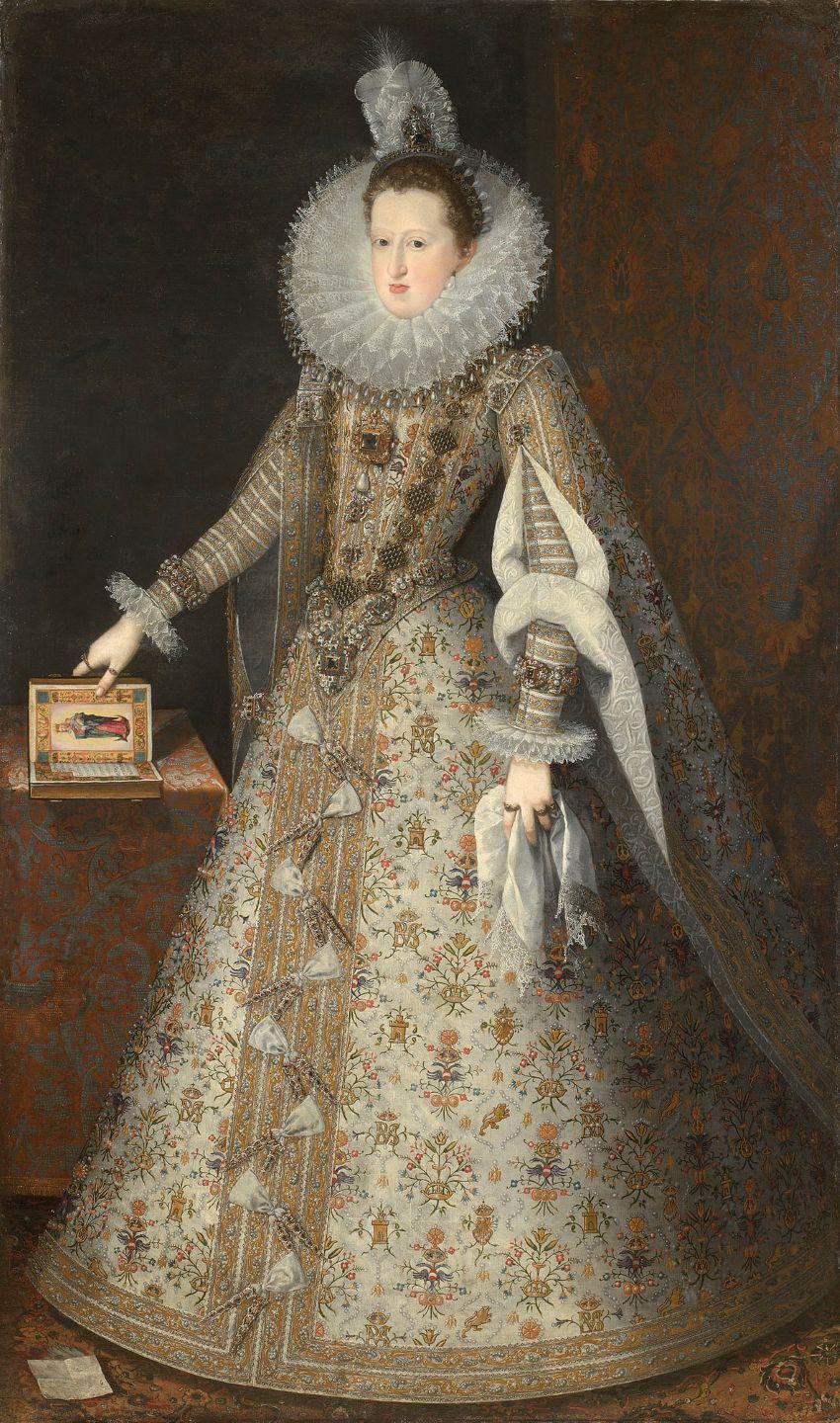 Portret królowej Hiszpanii Małgorzaty Habsburg, na którym widoczna jest La Peregrina, jedna z najsłynniejszych pereł świata. Ze względu na dekoracyjność samego stroju łatwo ją przeoczyć, dlatego warto przyjrzeć się górnej partii sukni królowej. Autorem obrazu datowanego na ok. 1606 r. był hiszpański nadworny malarz Juan Pantoja de la Cruz.