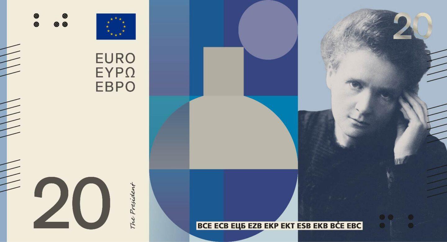 Maria Słodowska-Curie na jednym z proponowanych banknotów