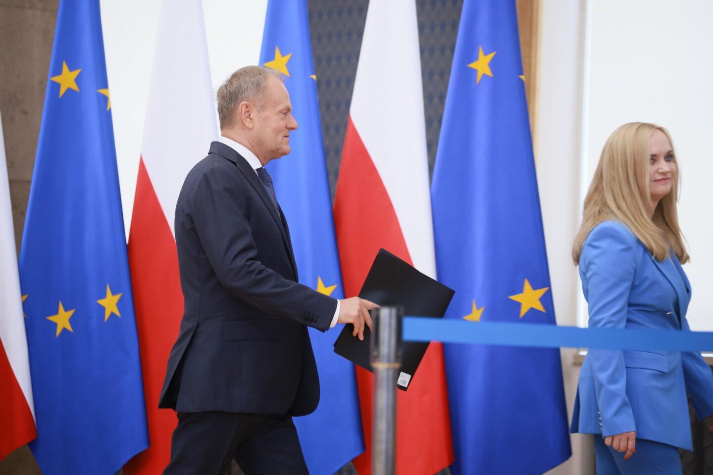 Premier Donald Tusk i ministra zdrowia Jolanta Sobierańska-Grenda podczas rekonstrukcji rządu