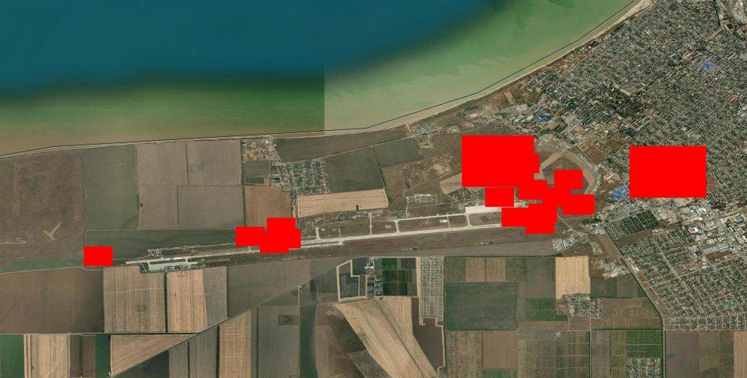 Obszary pożarów w rosyjskiej bazie lotniczje w Jejsku. Fot. NASA