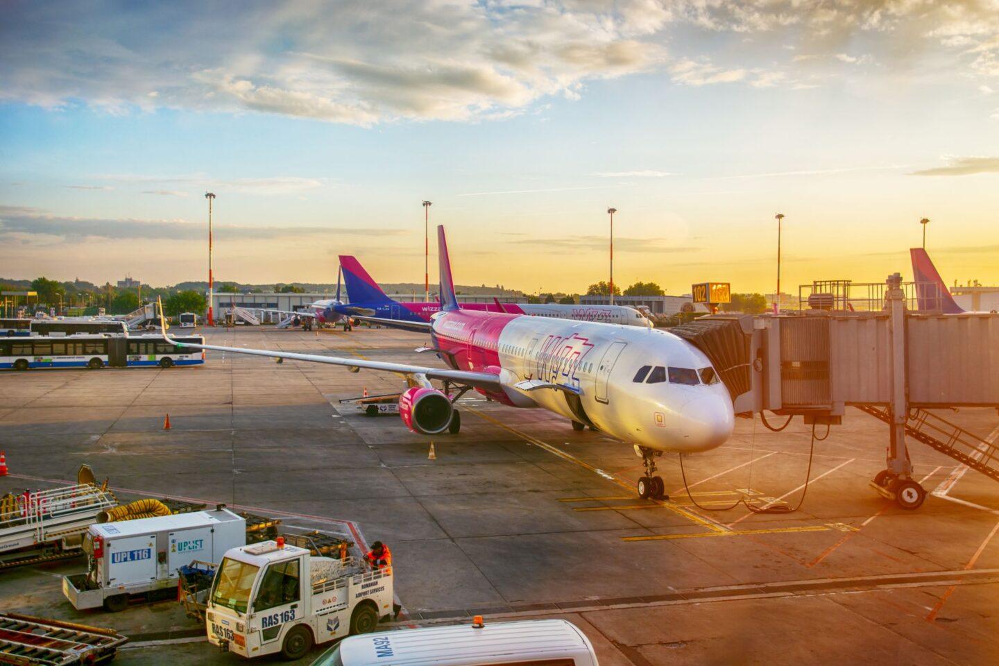 Samolot Wizz Air na lotnisku w Bukareszcie