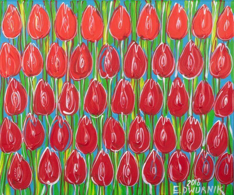 Czerwone tulipany, obraz Edwarda Dwurnika
