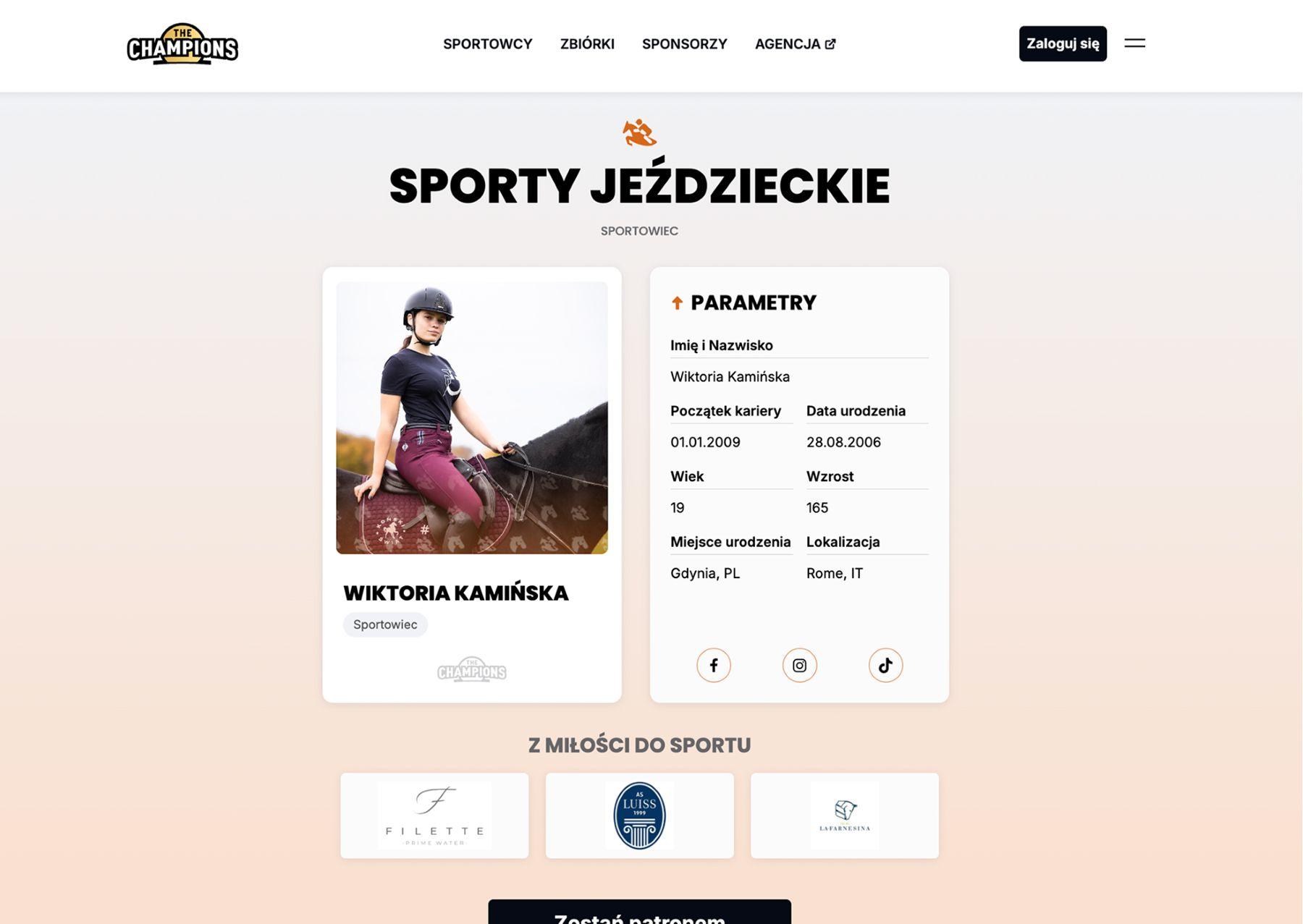 Profil sportowca na platformie „The Champions”