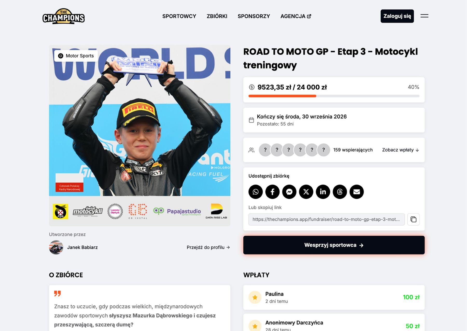 Profil sportowca na platformie „The Champions”